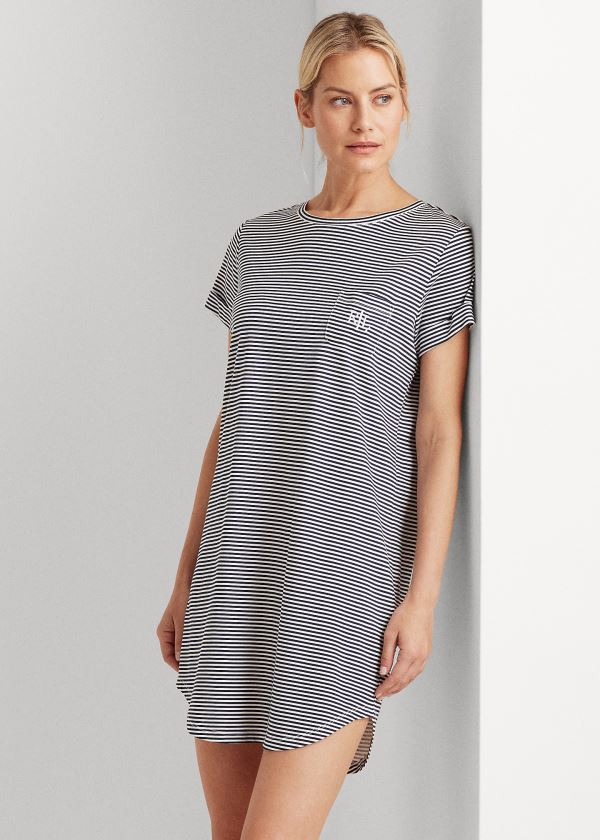 Women's Ralph Lauren Striped Cotton-Blend Sleep Tee | 439207WKU